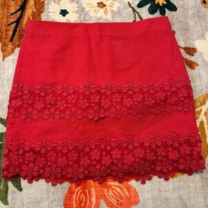 Like NEW J Crew Coral Red Lace Trim Skirt